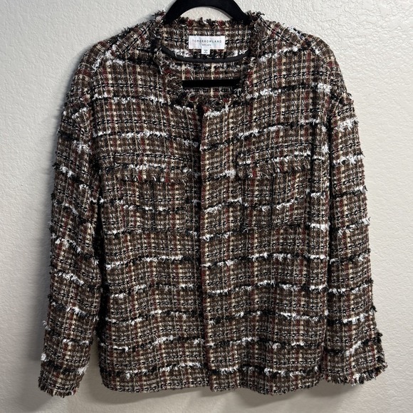 TOMORROWLAND Jackets & Blazers - Tomorrowland Collarless Cotton Blend Brown Tweed Jacket Womens EU Size 40 (M)